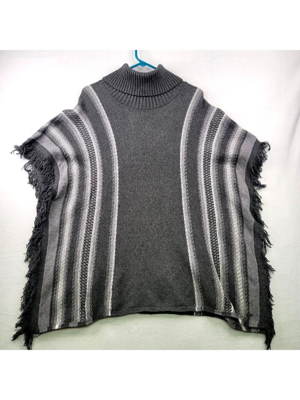 Eddie Bauer Tribal Hippie Poncho Sweater XL 2XL Gray Wool Blend Fringed Western